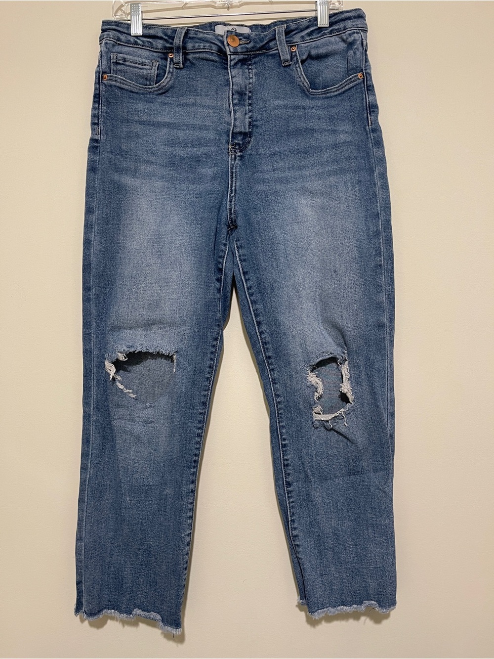 RFM Blue Distressed High-Rise Women's Cropped Jeans, size 15/32